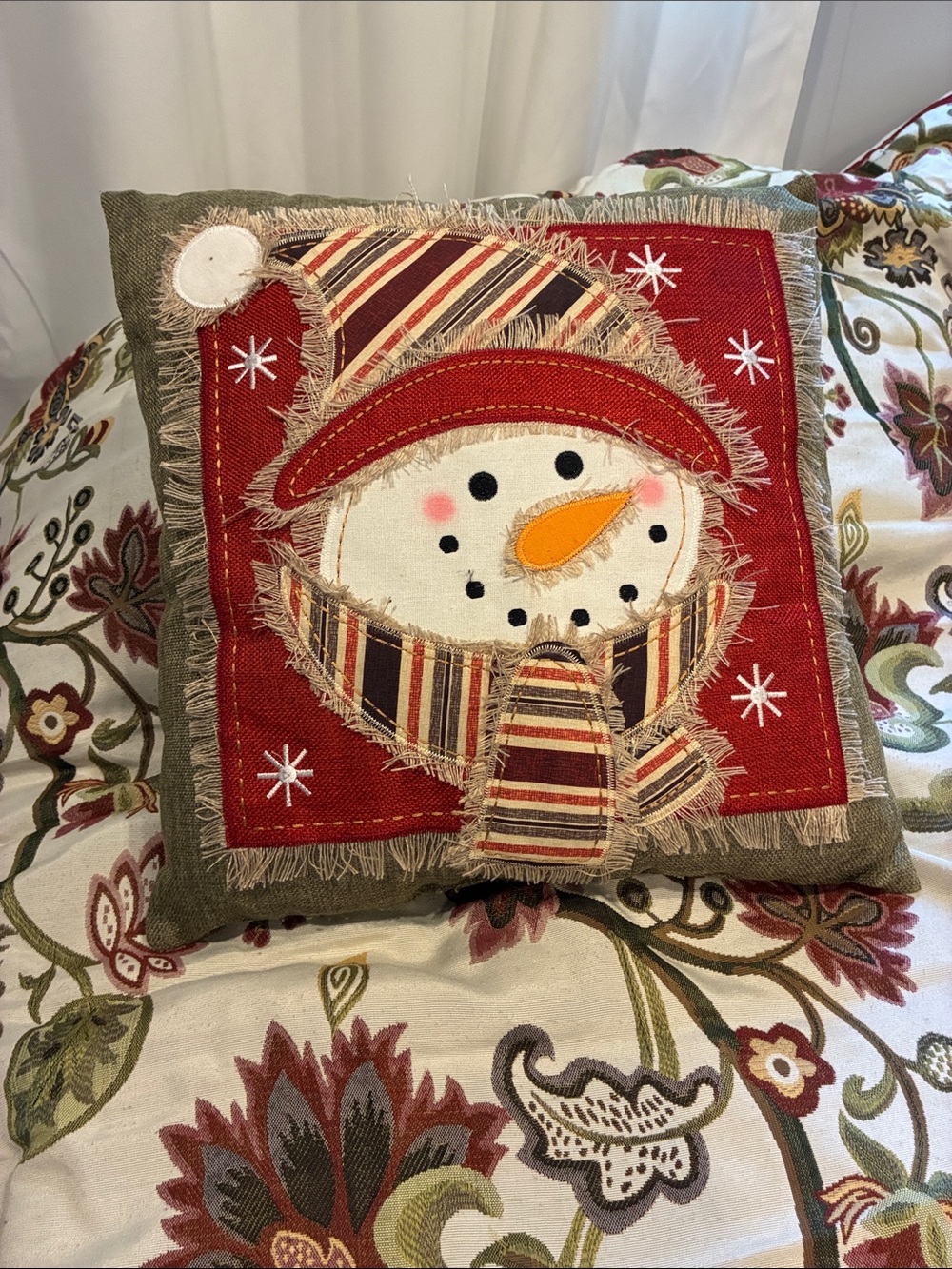 Festive Red Snowman Decorative Holiday Pillow